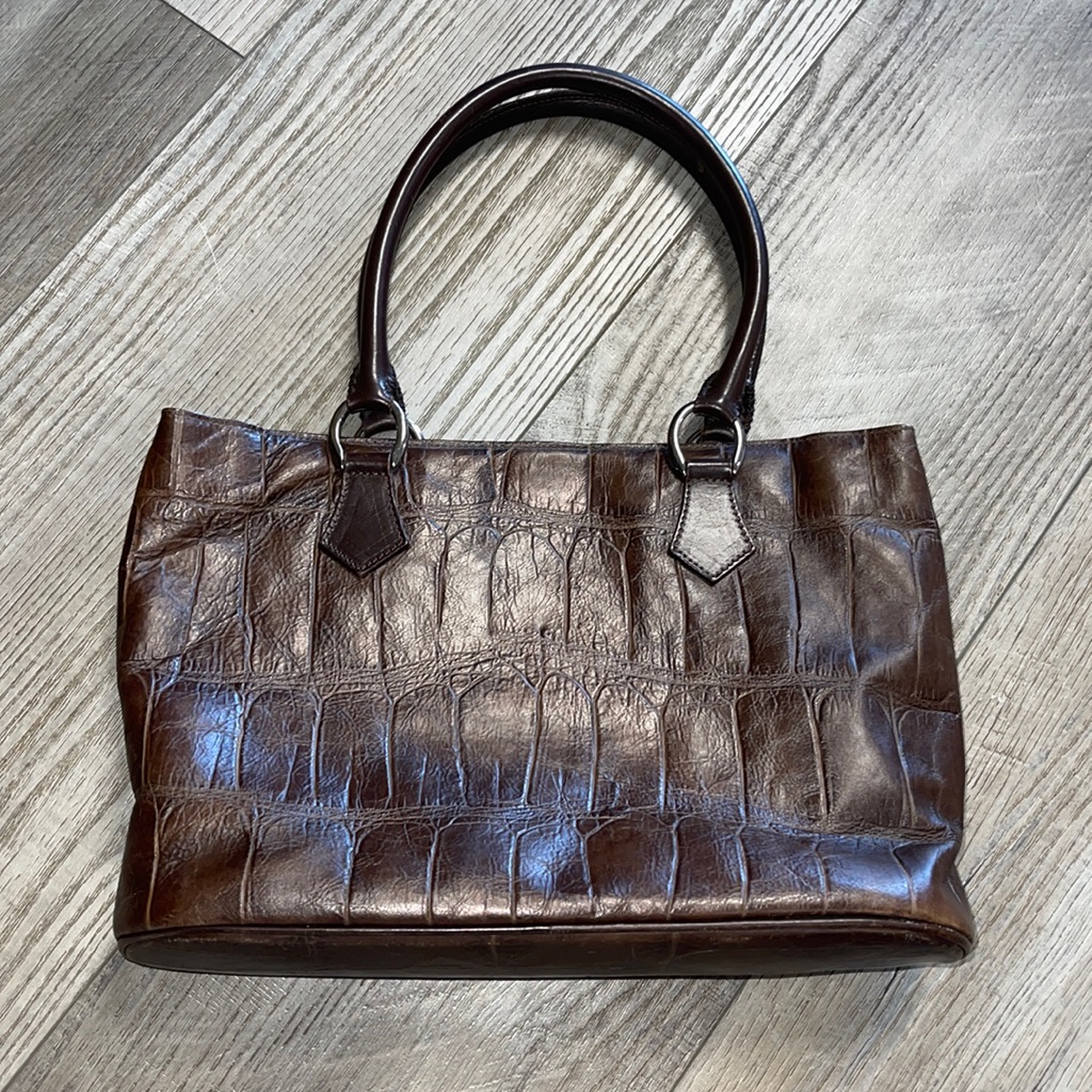 Falor Genuine Italian Leather Croc Embossed Shoulder Bag Purse Tote